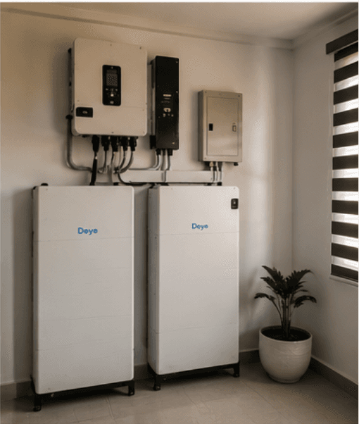 SolarHouse NG battery, inverter and solar equipment setup